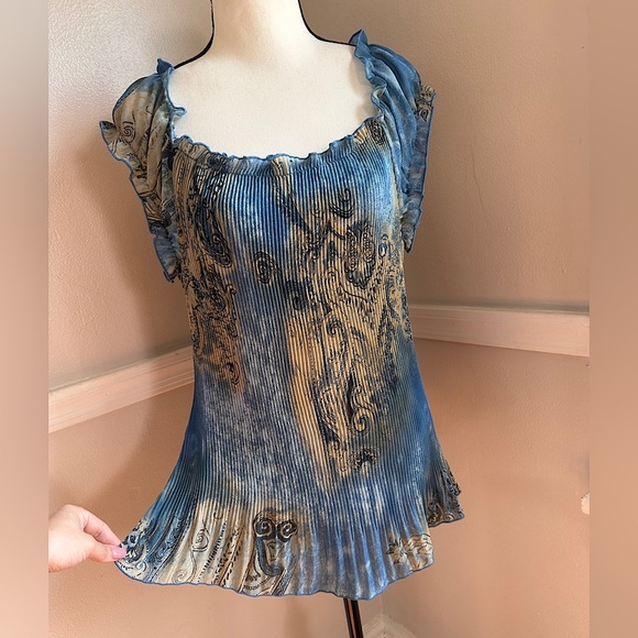 Vintage Piano Micro Pleated Ruffle Blouse Y2K Whimsigoth Art To Wear Fairy - Picture 4 of 17